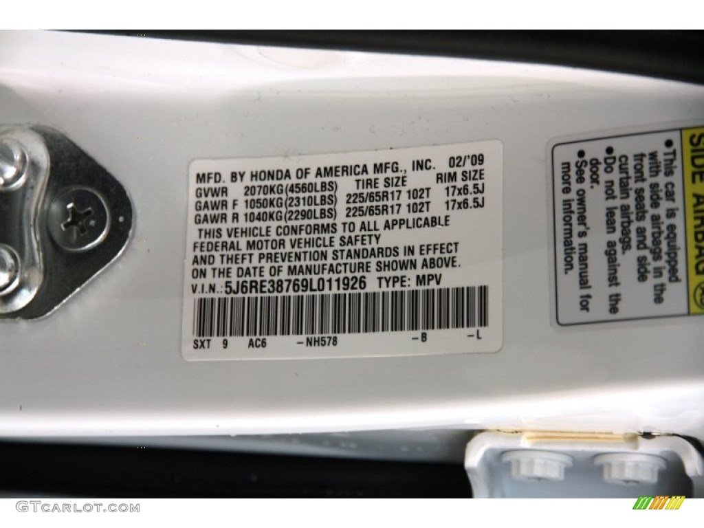 2009 CR-V EX-L - Taffeta White / Gray photo #18