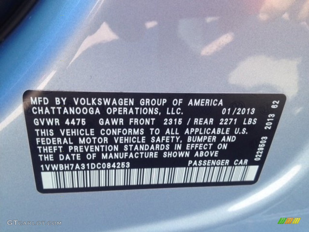 2013 Passat 2.5L SE - Glacier Blue Metallic / Titan Black photo #14