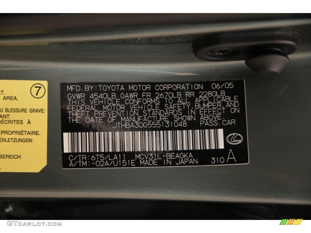 2005 ES Color Code 6T5 for Oasis Green Pearl Photo #90132634
