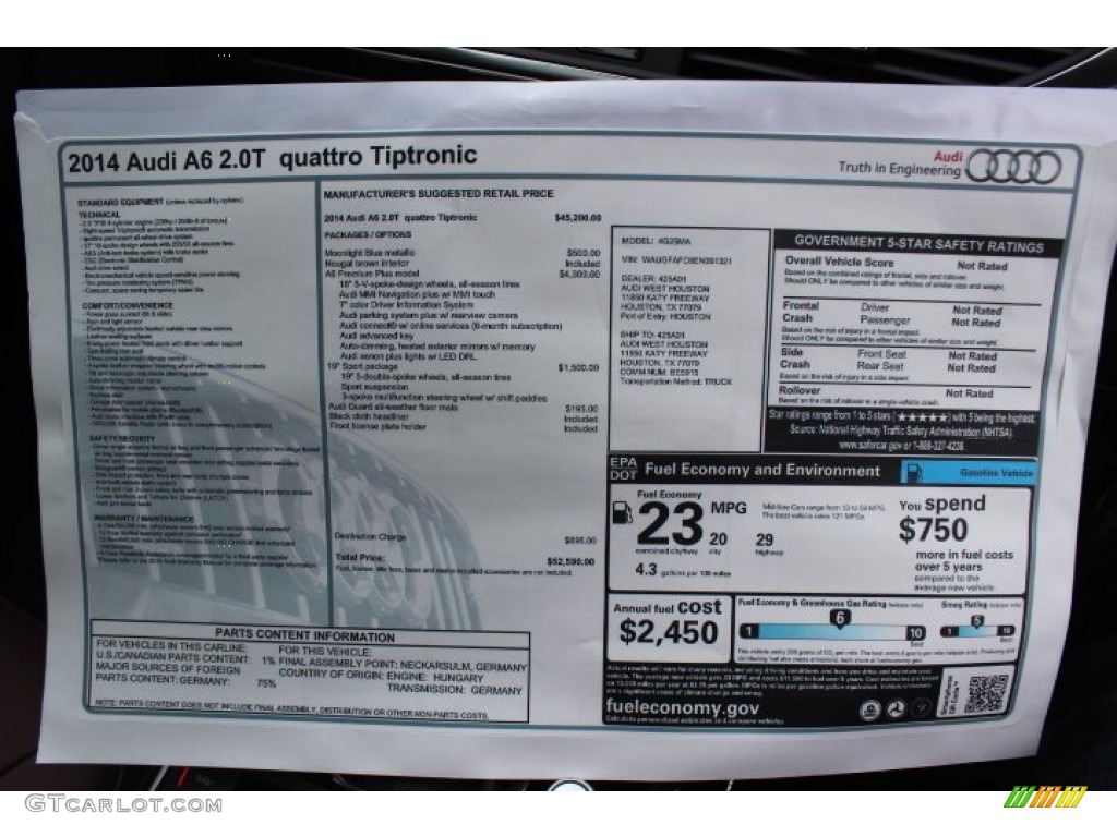 2014 Audi A6 2.0T quattro Sedan Window Sticker Photo #90133018