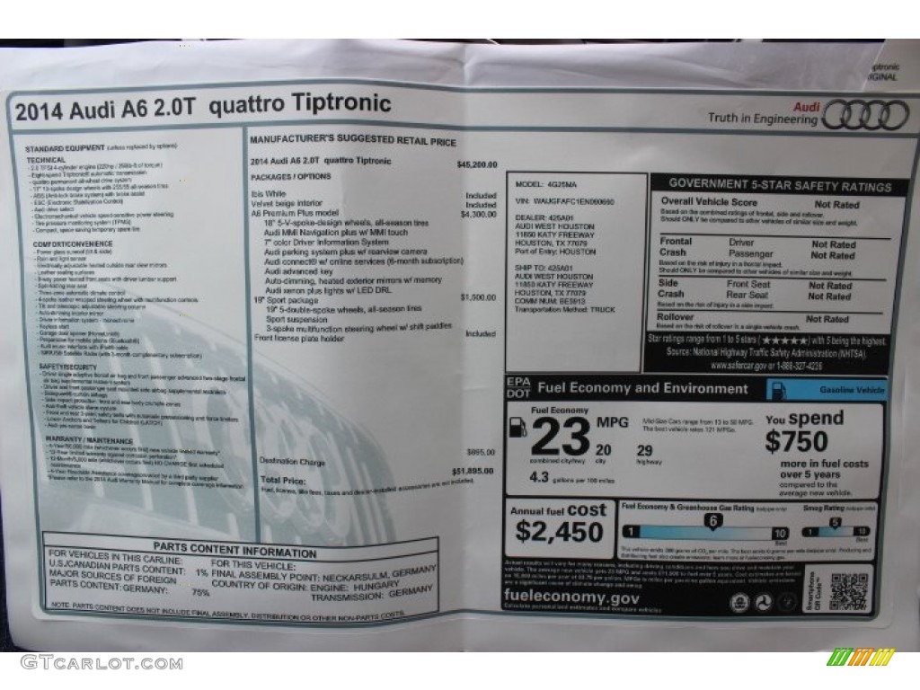 2014 Audi A6 2.0T quattro Sedan Window Sticker Photo #90133897