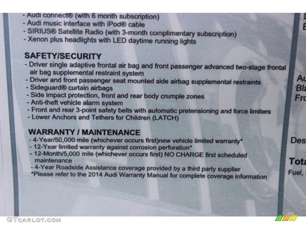 2014 Audi A6 3.0T quattro Sedan Window Sticker Photo #90134836