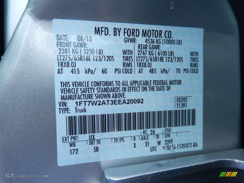 2014 Ford F250 Super Duty Lariat Crew Cab Color Code Photos