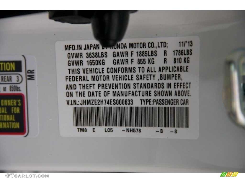 2014 Insight Color Code NH578 for Taffeta White Photo #90138208
