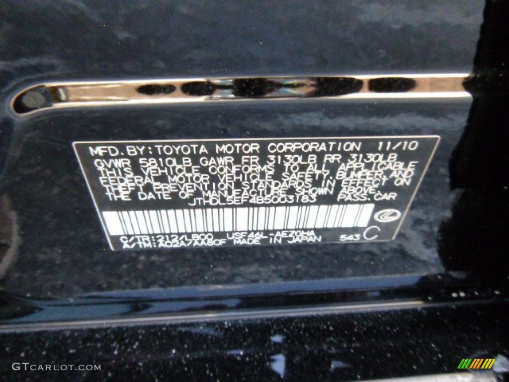2011 LS Color Code 212 for Obsidian Black Photo #90140617