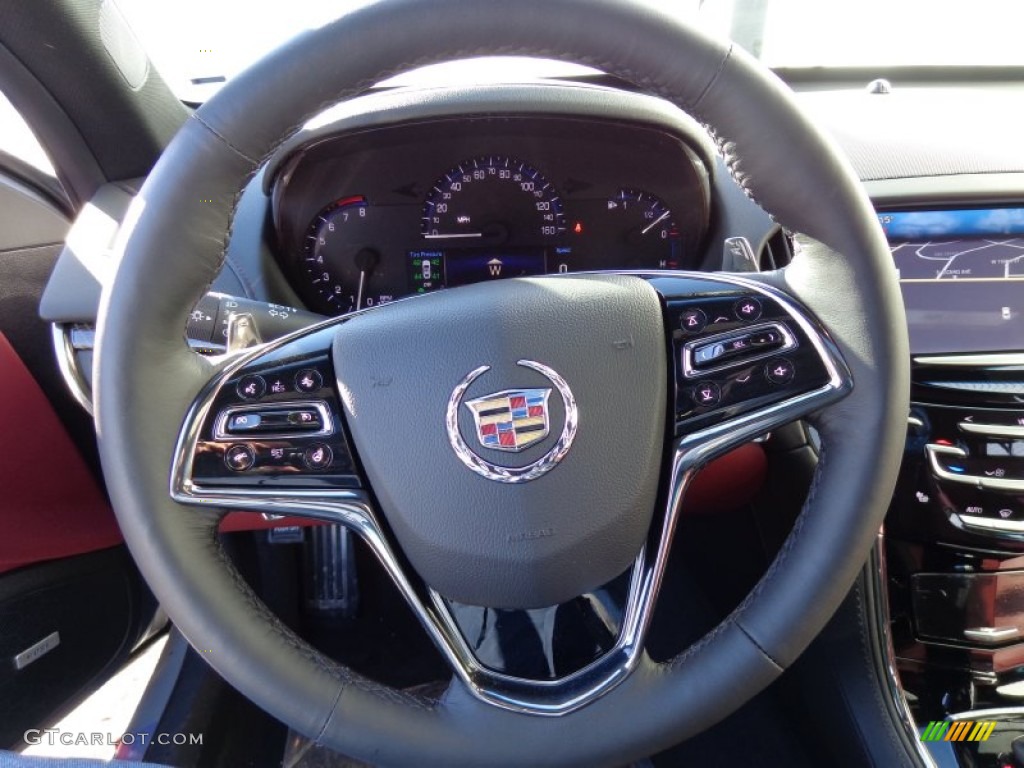 2014 Cadillac ATS 3.6L AWD Morello Red/Jet Black Steering Wheel Photo #90141274