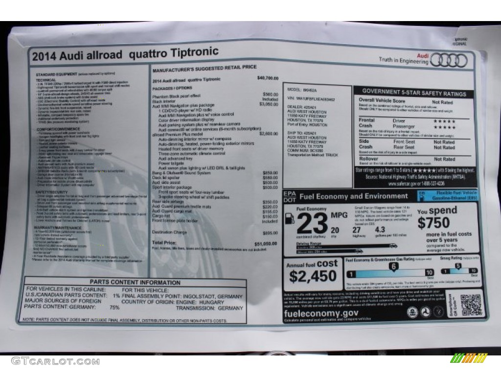 2014 Audi allroad Premium plus quattro Window Sticker Photo #90143365