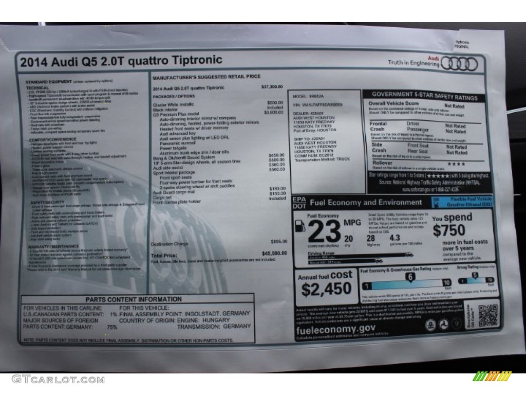 2014 Audi Q5 2.0 TFSI quattro Window Sticker Photo #90146014