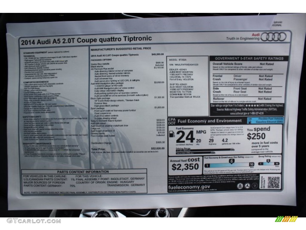 2014 Audi A5 2.0T quattro Coupe Window Sticker Photo #90148819