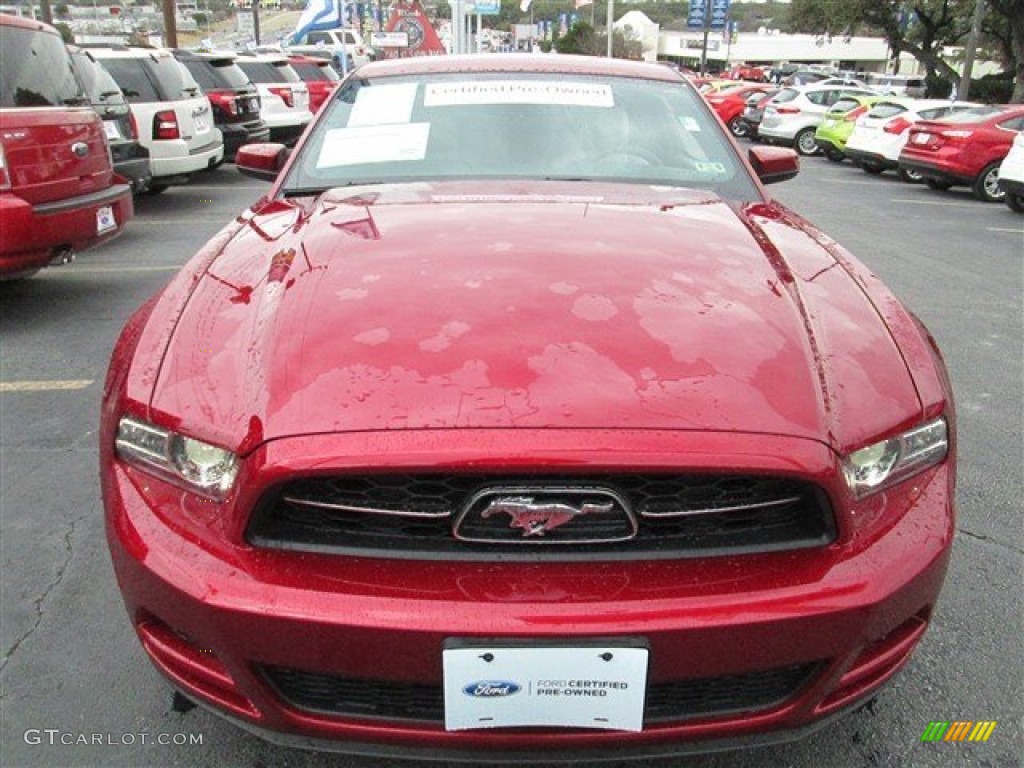 2014 Mustang V6 Premium Coupe - Ruby Red / Medium Stone photo #2