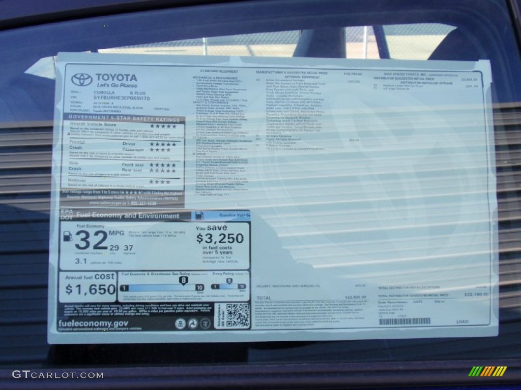 2014 Corolla S - Blue Crush Metallic / Steel Blue photo #36