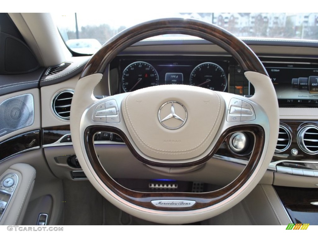 2014 Mercedes-Benz S 550 Sedan Silk Beige/Espresso Brown Steering Wheel Photo #90177895