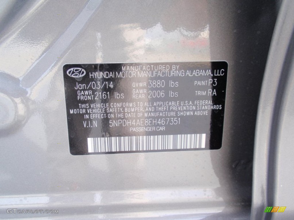2014 Elantra SE Sedan - Gray / Gray photo #34