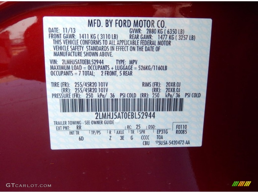 2014 MKT Color Code RR for Ruby Red Photo #90190301