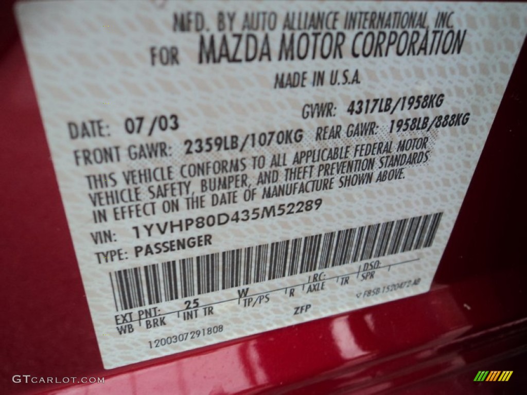 2003 Mazda MAZDA6 s Sedan Color Code Photos