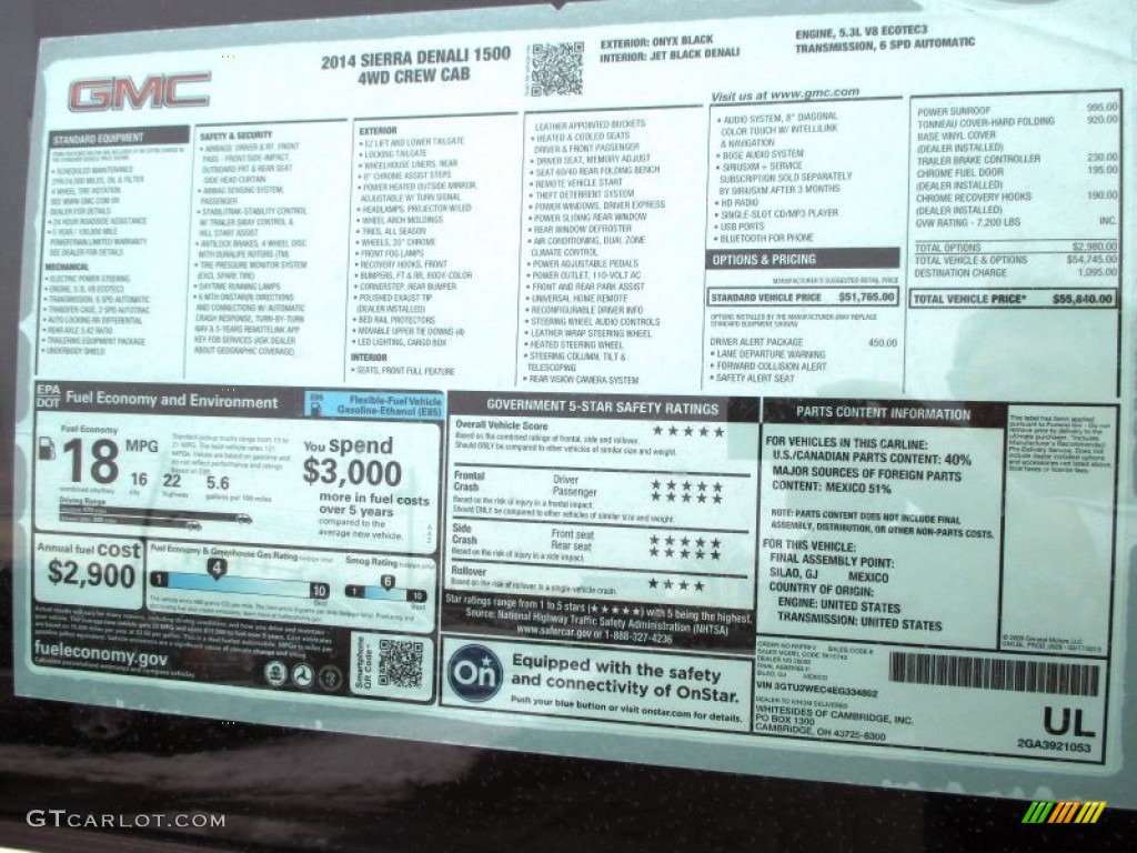 2014 GMC Sierra 1500 Denali Crew Cab 4x4 Window Sticker Photo #90203236