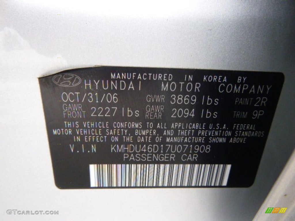 2007 Hyundai Elantra GLS Sedan Color Code Photos