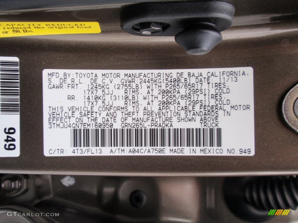 2014 Toyota Tacoma V6 TRD Double Cab Color Code Photos