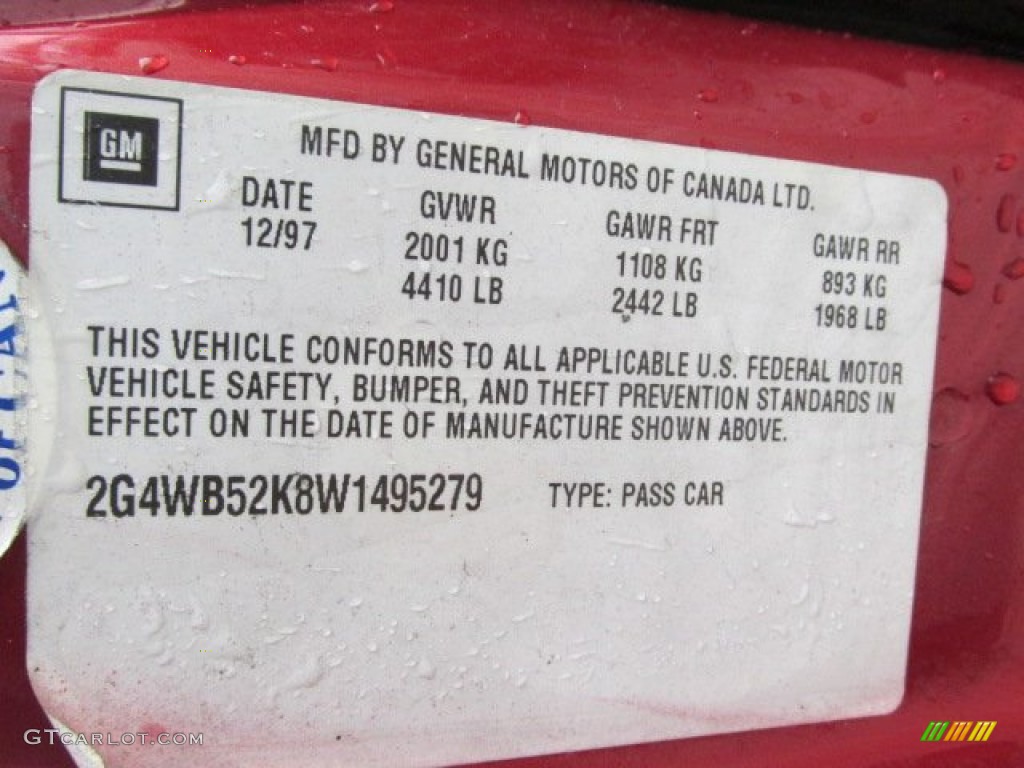 1998 Buick Regal LS Info Tag Photos