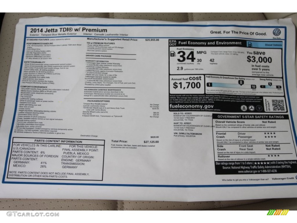 2014 Jetta TDI Sedan - Tempest Blue Metallic / Cornsilk Beige photo #9