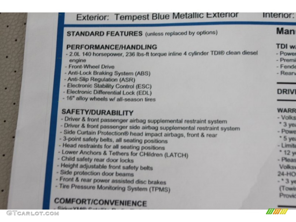 2014 Jetta TDI Sedan - Tempest Blue Metallic / Cornsilk Beige photo #10