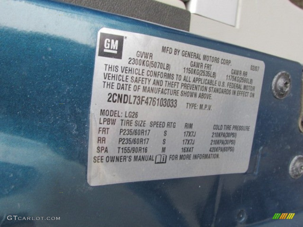 2007 Equinox LT AWD - Bermuda Green Metallic / Light Gray photo #19