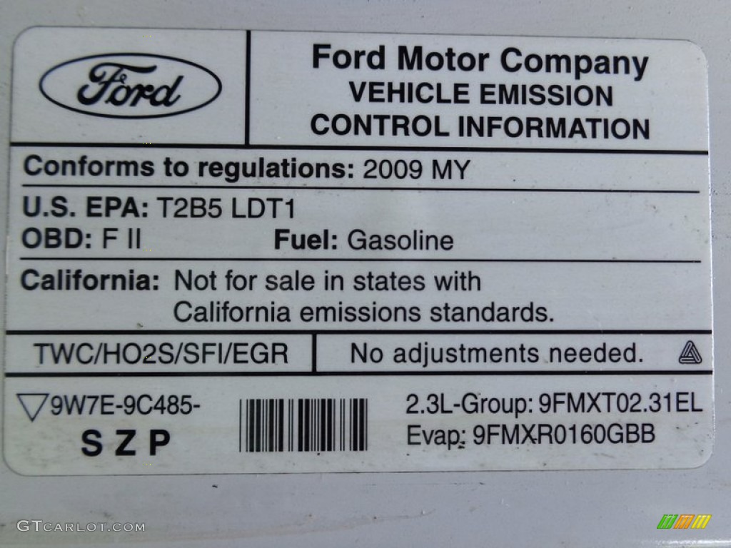 2009 Ford Ranger XL Regular Cab Info Tag Photo #90220358