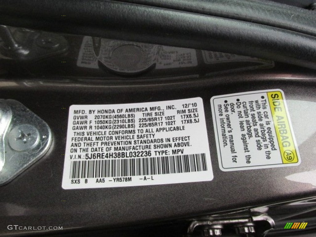 2011 CR-V LX 4WD - Urban Titanium Metallic / Black photo #18