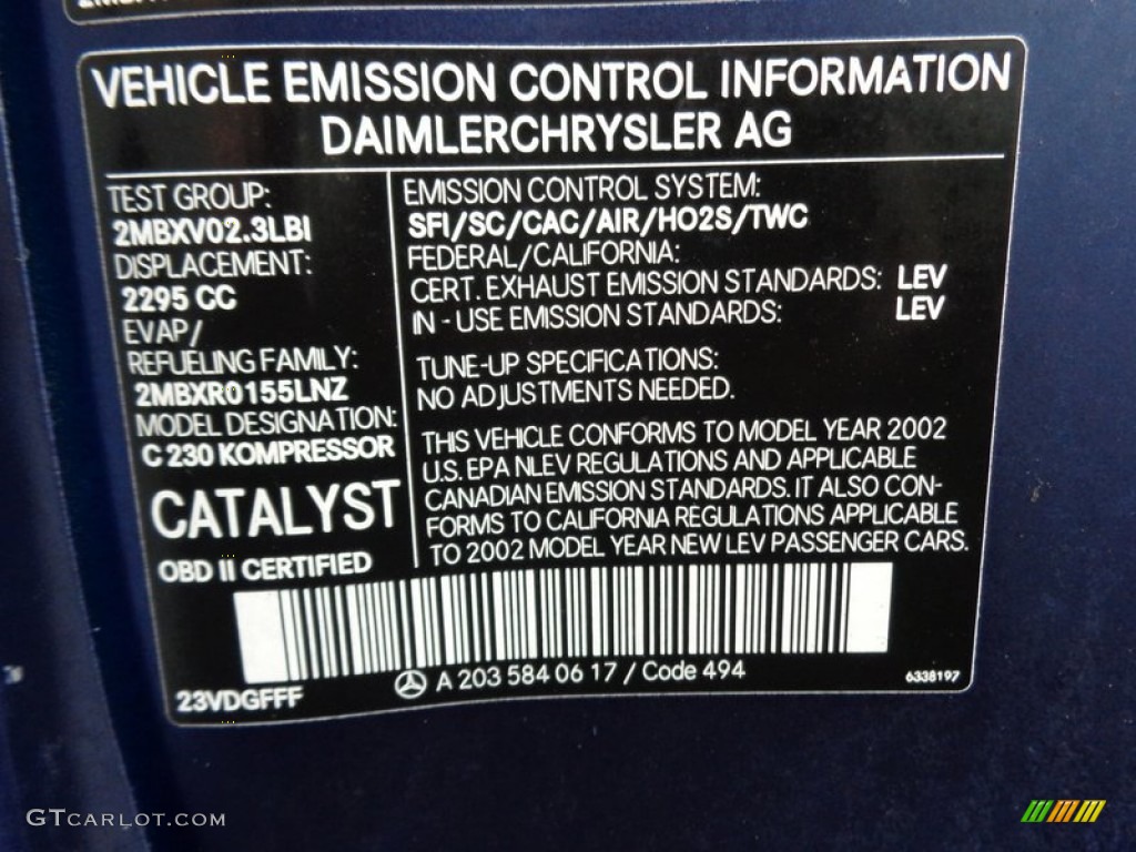 2002 Mercedes-Benz C 230 Kompressor Coupe Info Tag Photos