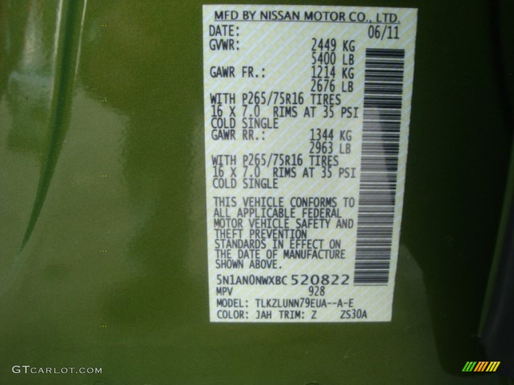 2011 Nissan Xterra Pro-4X 4x4 Color Code Photos