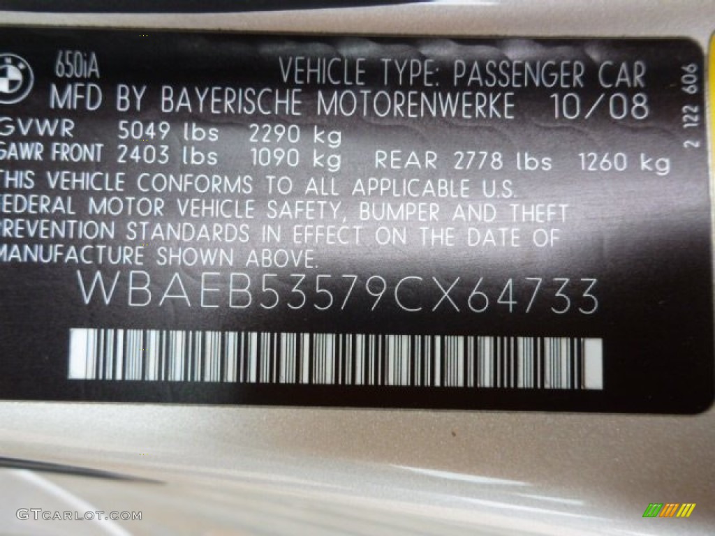 2009 BMW 6 Series 650i Convertible Info Tag Photo #90252192