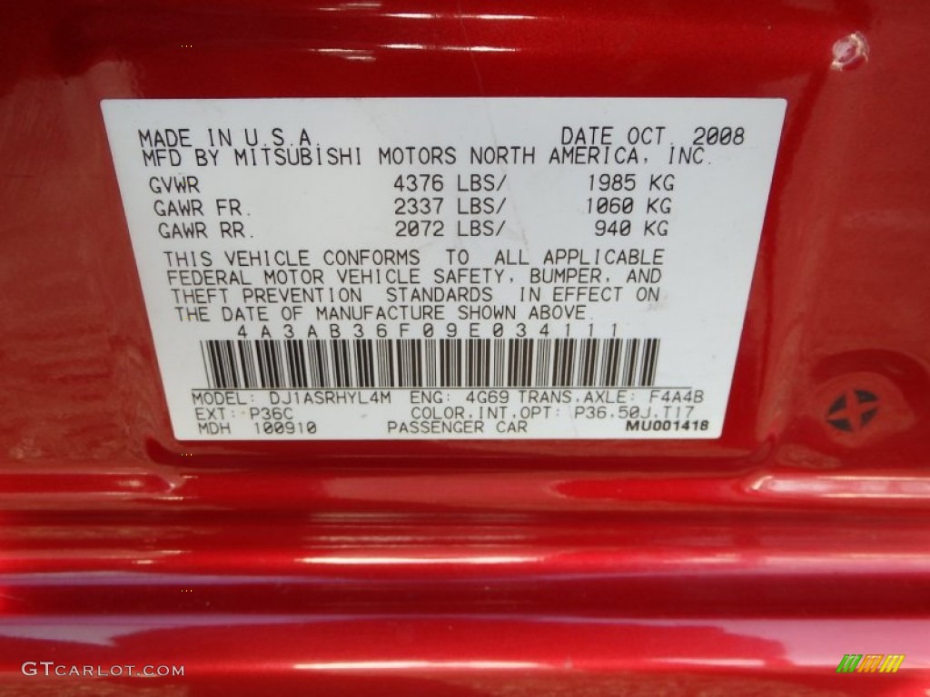 2009 Galant Color Code P36 for Rave Red Pearl Photo #90256128