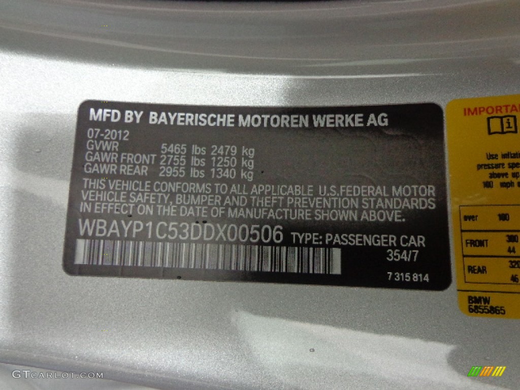 2013 BMW 6 Series 650i Convertible Color Code Photos