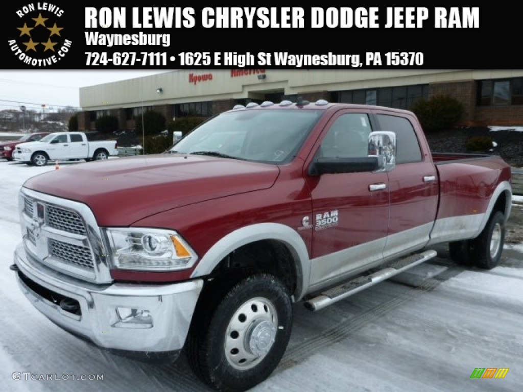 2014 3500 Laramie Crew Cab 4x4 Dually - Deep Cherry Red Crystal Pearl / Canyon Brown/Light Frost Beige photo #1