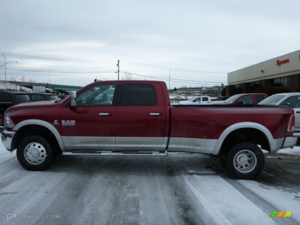 2014 3500 Laramie Crew Cab 4x4 Dually - Deep Cherry Red Crystal Pearl / Canyon Brown/Light Frost Beige photo #2
