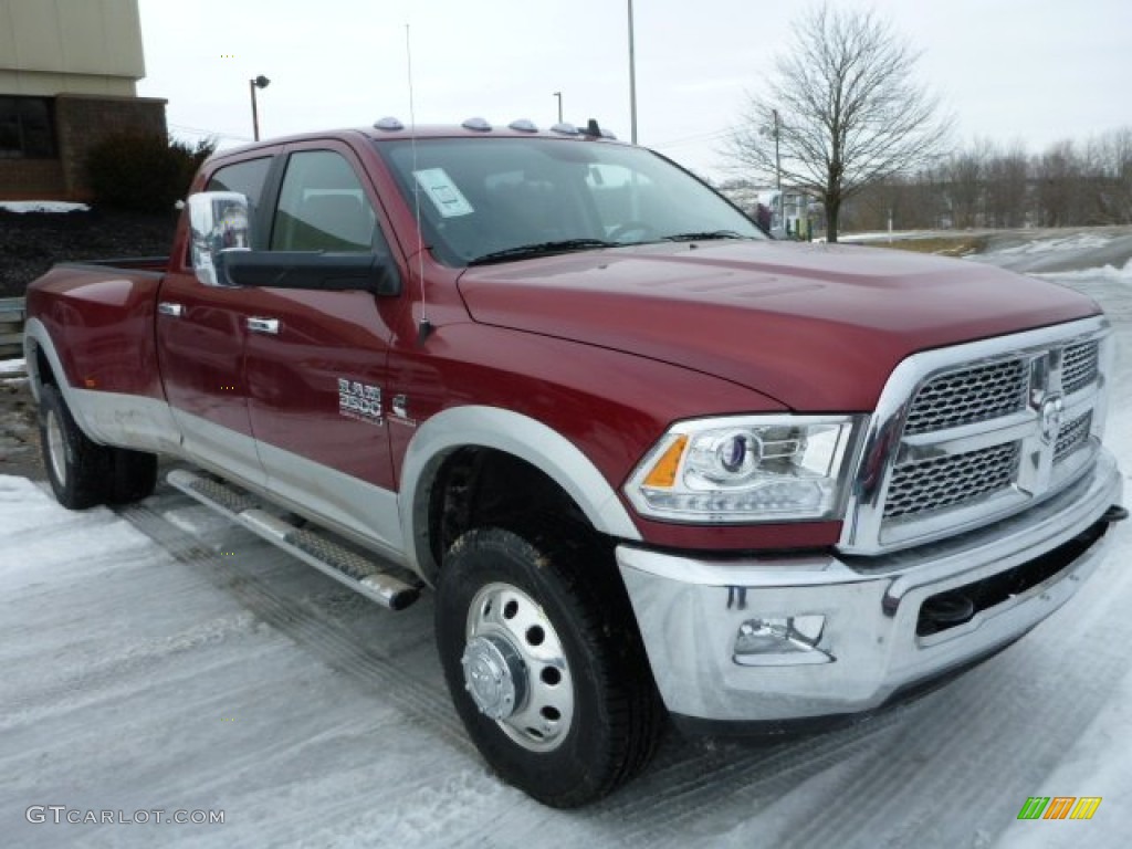 2014 3500 Laramie Crew Cab 4x4 Dually - Deep Cherry Red Crystal Pearl / Canyon Brown/Light Frost Beige photo #8