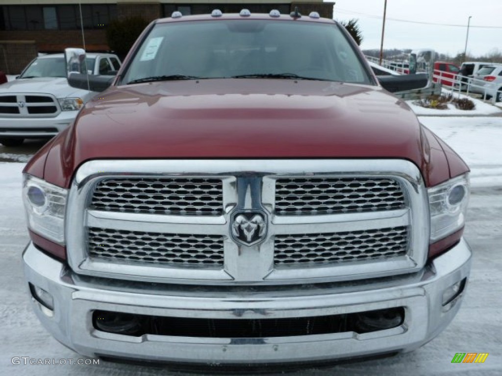 2014 3500 Laramie Crew Cab 4x4 Dually - Deep Cherry Red Crystal Pearl / Canyon Brown/Light Frost Beige photo #9