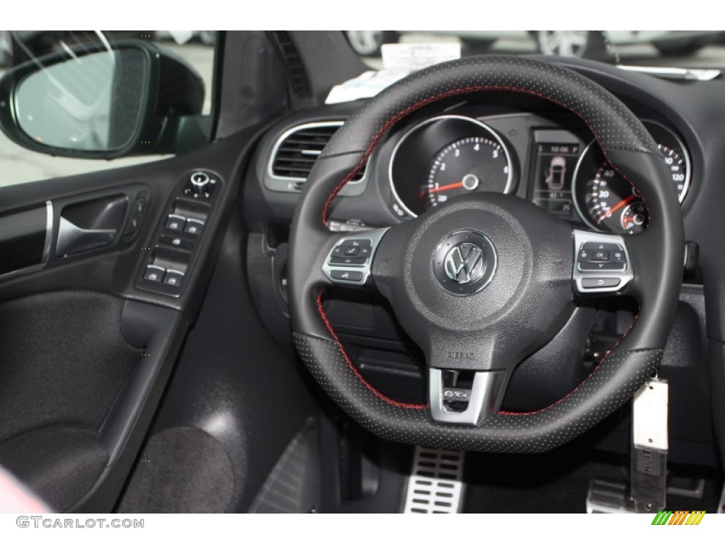 2014 Volkswagen GTI 4 Door Wolfsburg Edition Intelagos Plaid Cloth Steering Wheel Photo #90287707
