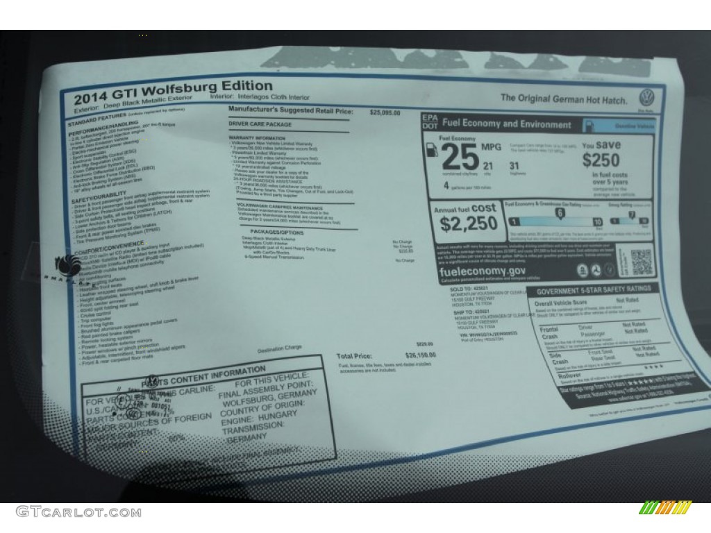 2014 Volkswagen GTI 4 Door Wolfsburg Edition Window Sticker Photo #90287989