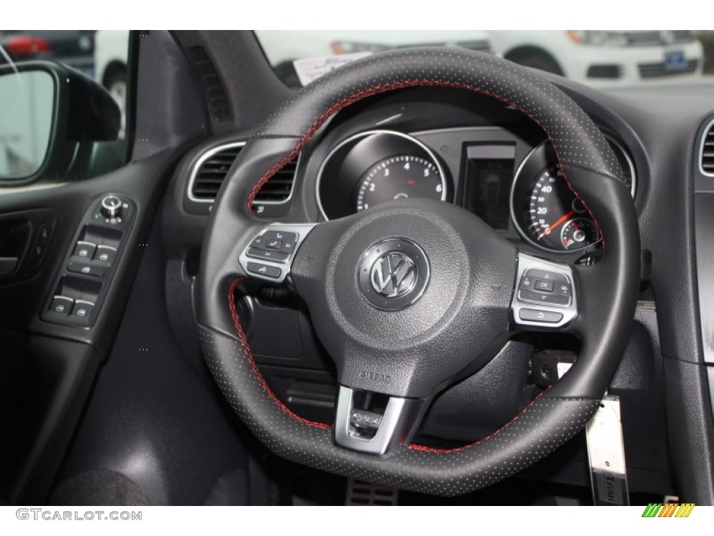 2014 Volkswagen GTI 4 Door Wolfsburg Edition Intelagos Plaid Cloth Steering Wheel Photo #90288377
