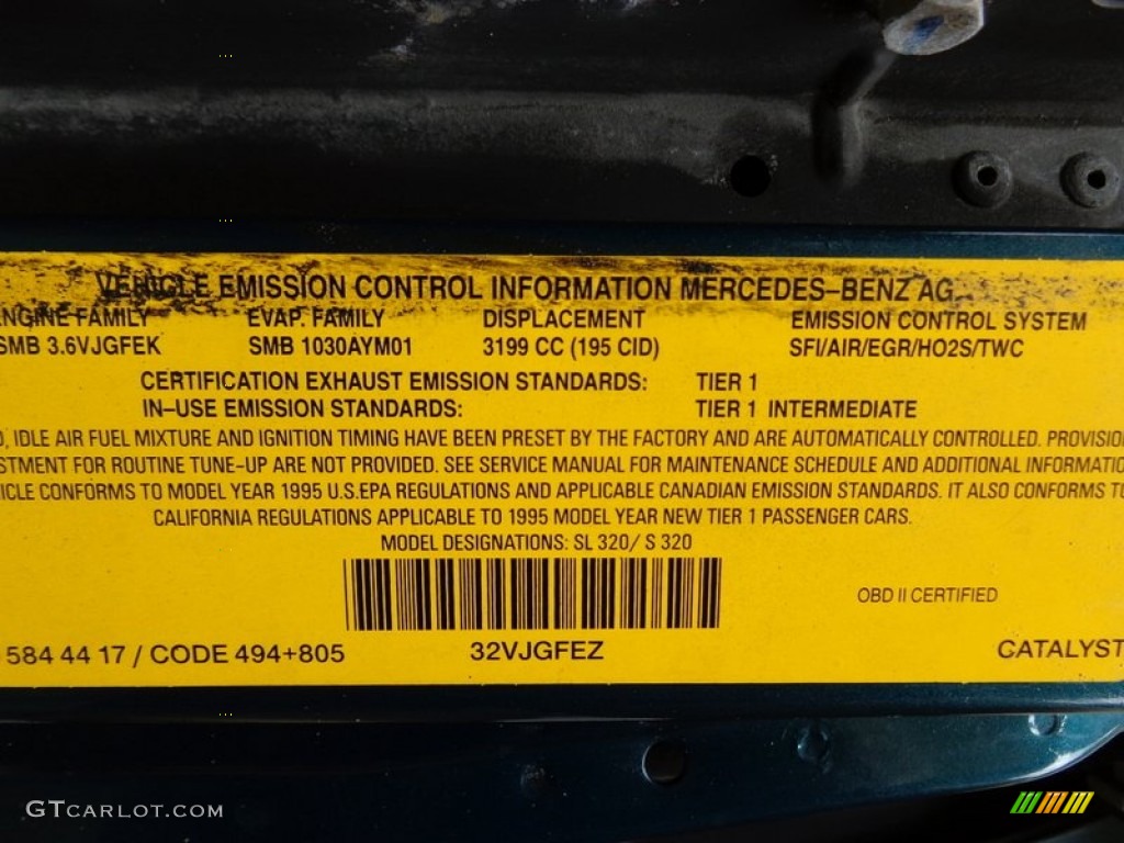 1995 Mercedes-Benz SL 320 Roadster Info Tag Photo #90290923