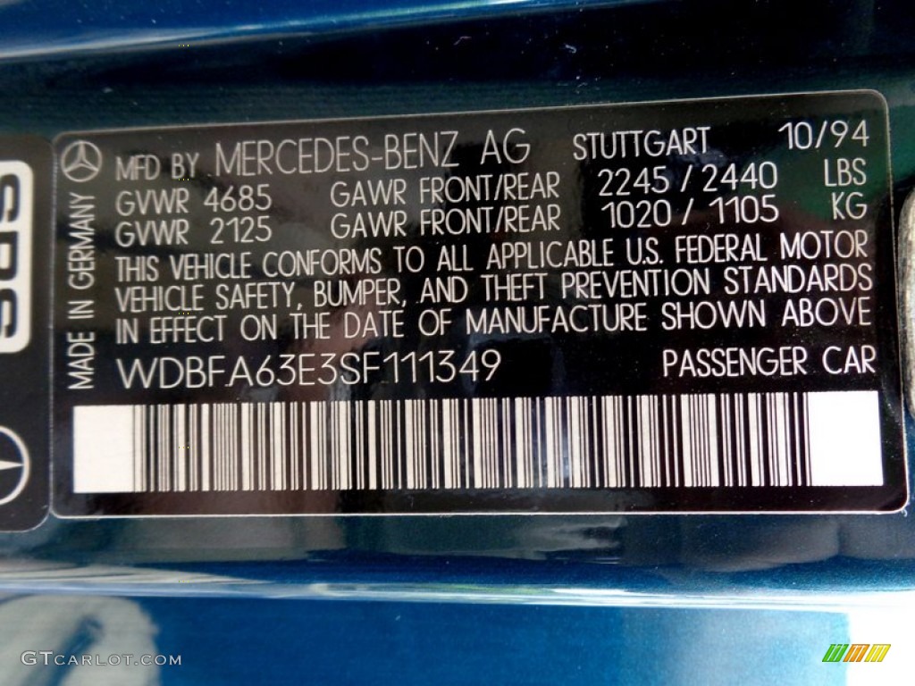 1995 Mercedes-Benz SL 320 Roadster Info Tag Photo #90290953
