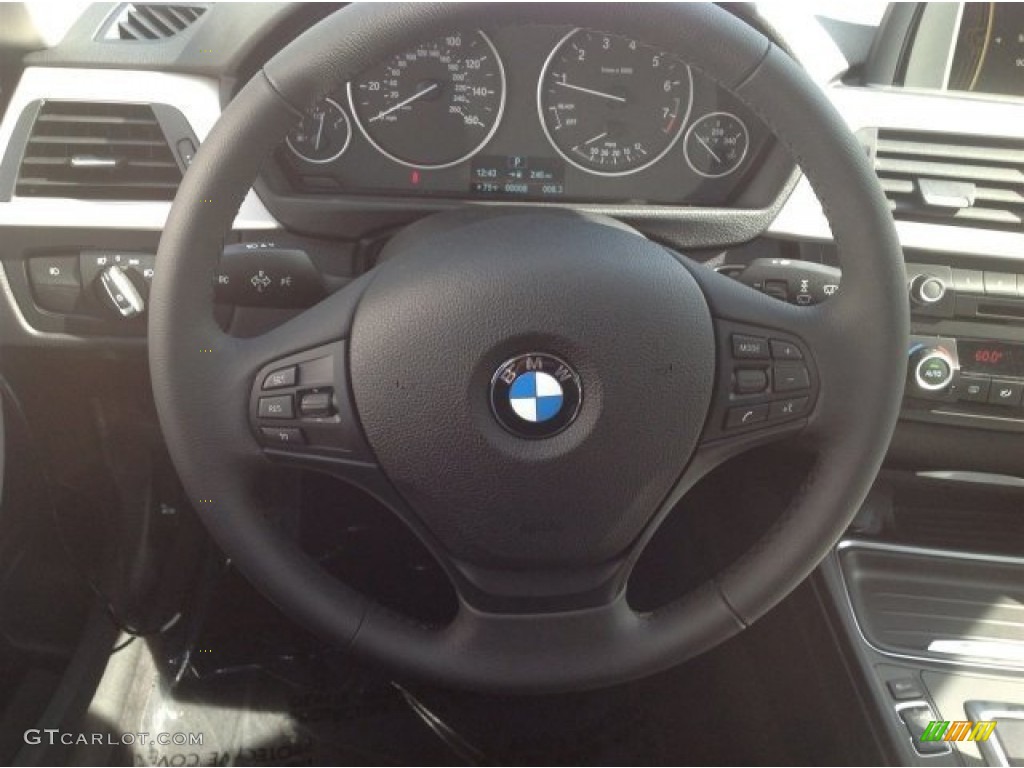 2014 BMW 3 Series 320i xDrive Sedan Black Steering Wheel Photo #90292153