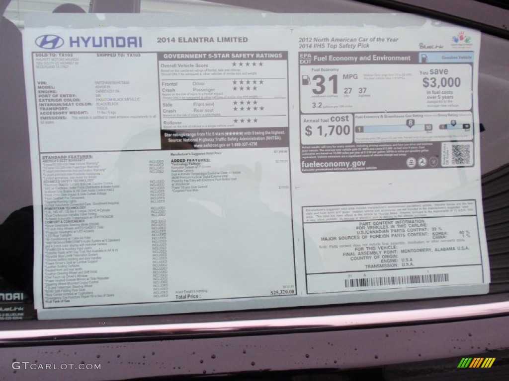 2014 Elantra Limited Sedan - Black / Black photo #36