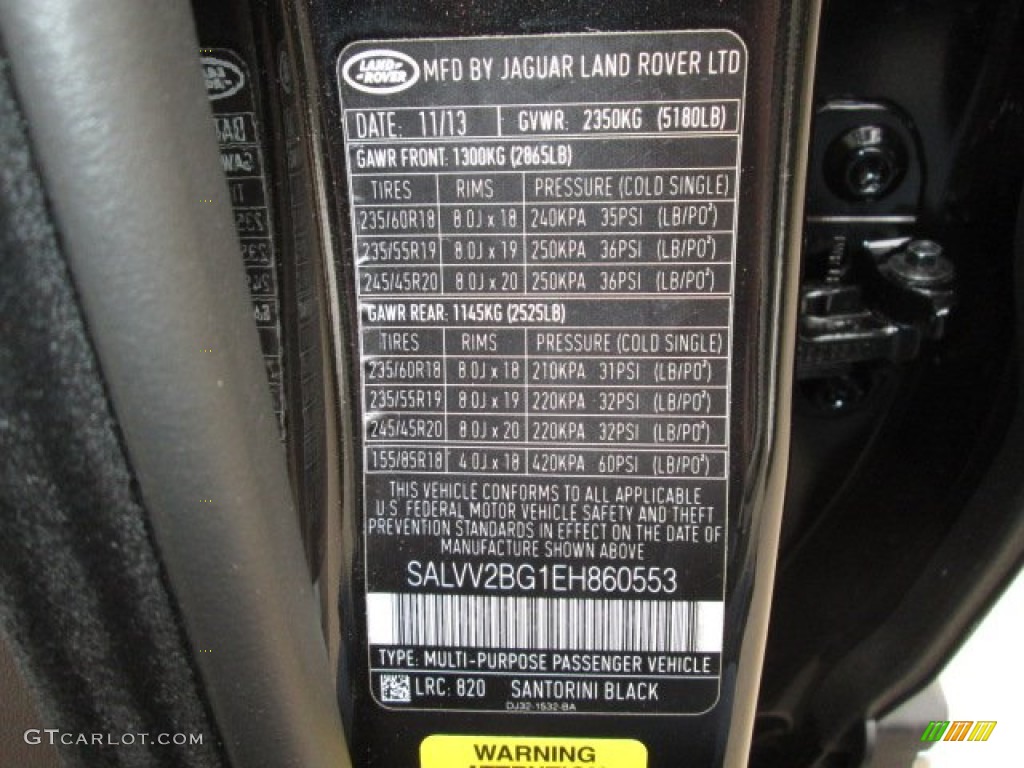 2014 Land Rover Range Rover Evoque Prestige Color Code Photos