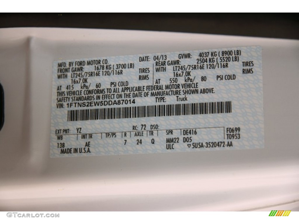 2013 E Series Van Color Code YZ for Oxford White Photo #90334002