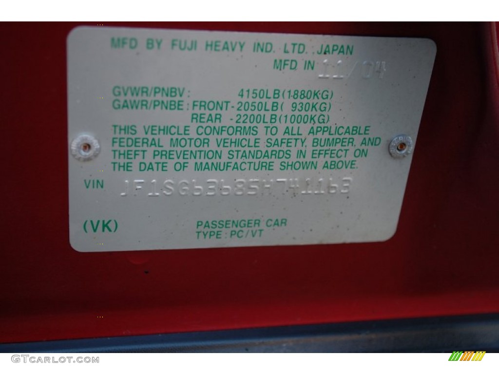 2005 Subaru Forester 2.5 X Info Tag Photo #90342581