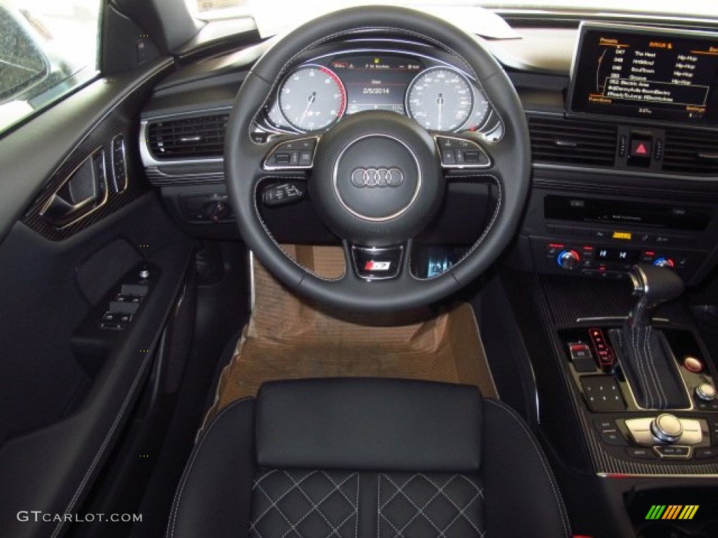 2014 Audi S7 Prestige 4.0 TFSI quattro Black Valcona w/Diamond Contrast Stitching Steering Wheel Photo #90343775
