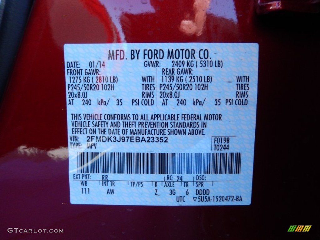 2014 Ford Edge SEL EcoBoost Color Code Photos