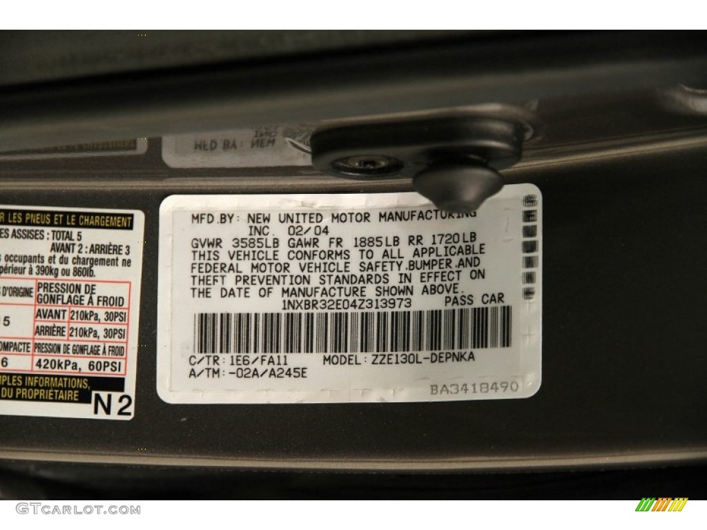 2004 Corolla Color Code 1E6 for Moonshadow Gray Metallic Photo #90349674